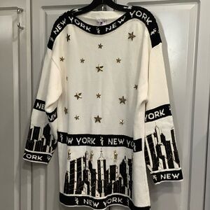 Made in France “New York” Themed Embellished Pull Sweater XL